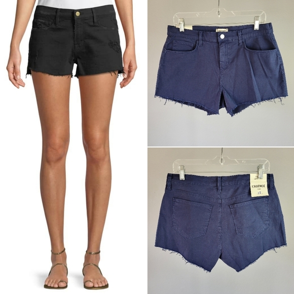 L'AGENCE Pants - L'AGENCE // ryland high rise raw hem light stretch denim navy shorts